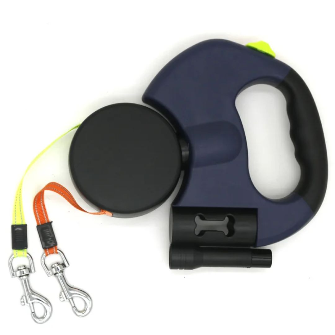 רצועת כלבים מתקפלת – עם פנס LED ומפיץ שקיות