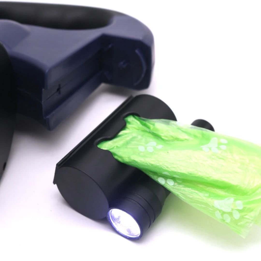 Deixa Retrátil Para Cães – Com Lâmpada LED E Distribuidor De Sacos
