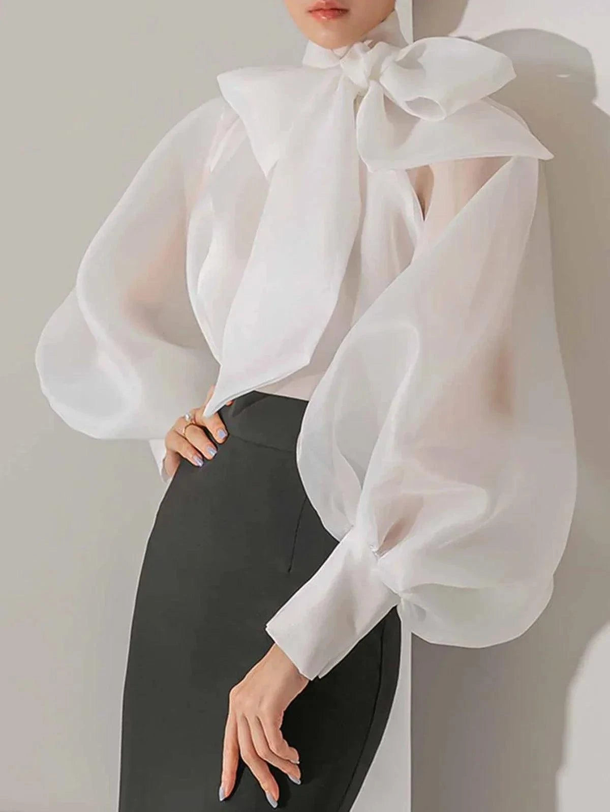 Clara | Blouse Transparente — Manches Longues Et Nœud Élégant