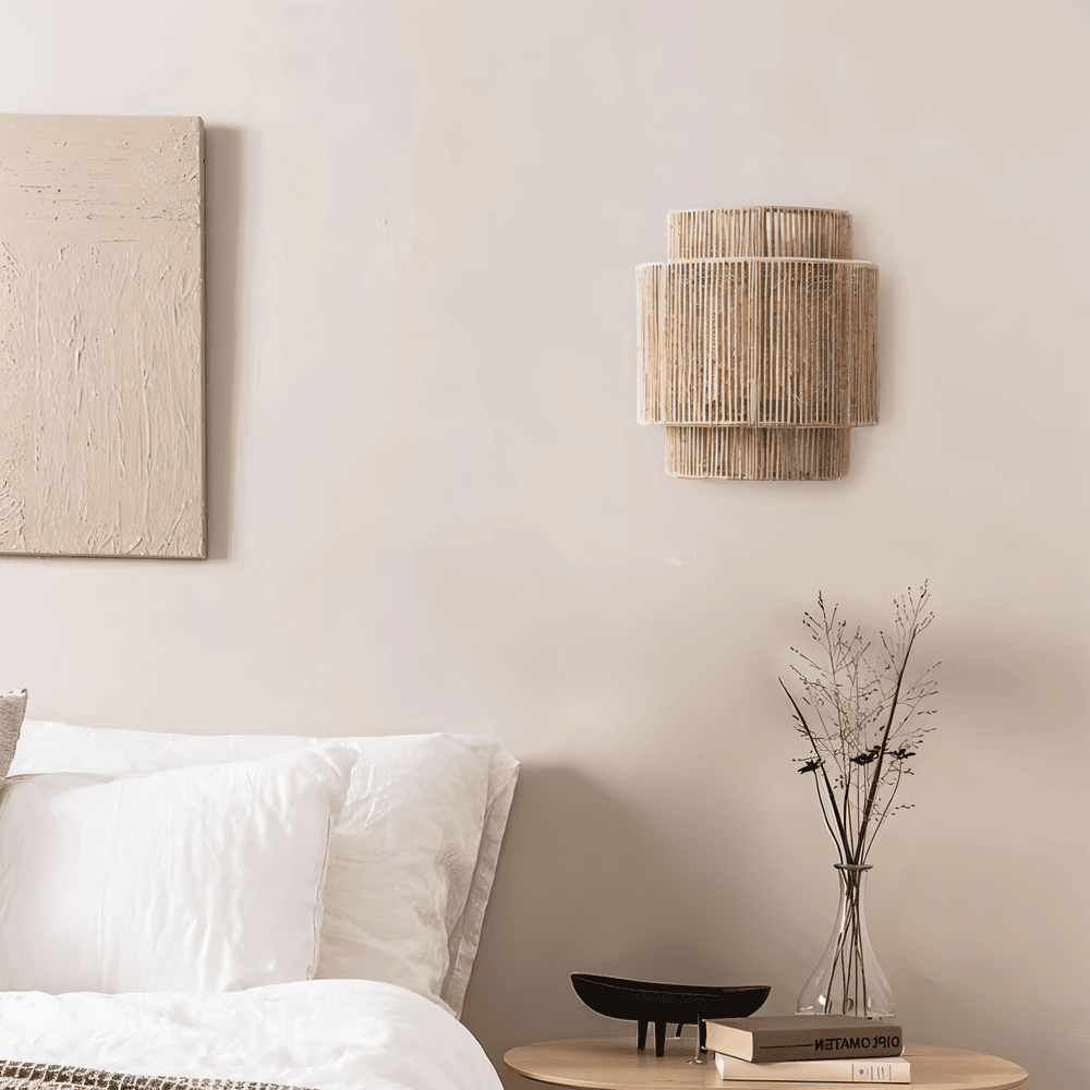 Rattanowa lampa ścienna z kloszem z liny konopnej - naturalne światło i autentyczny urok