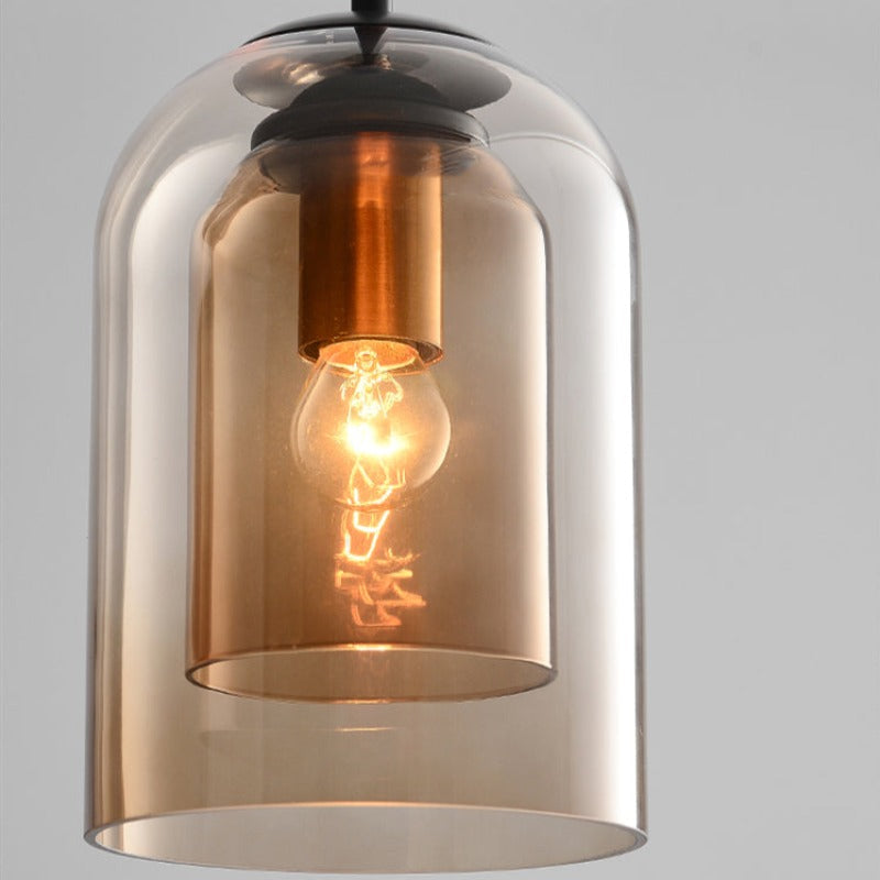 Vintage pendellampe i glass - dobbel metallfinish