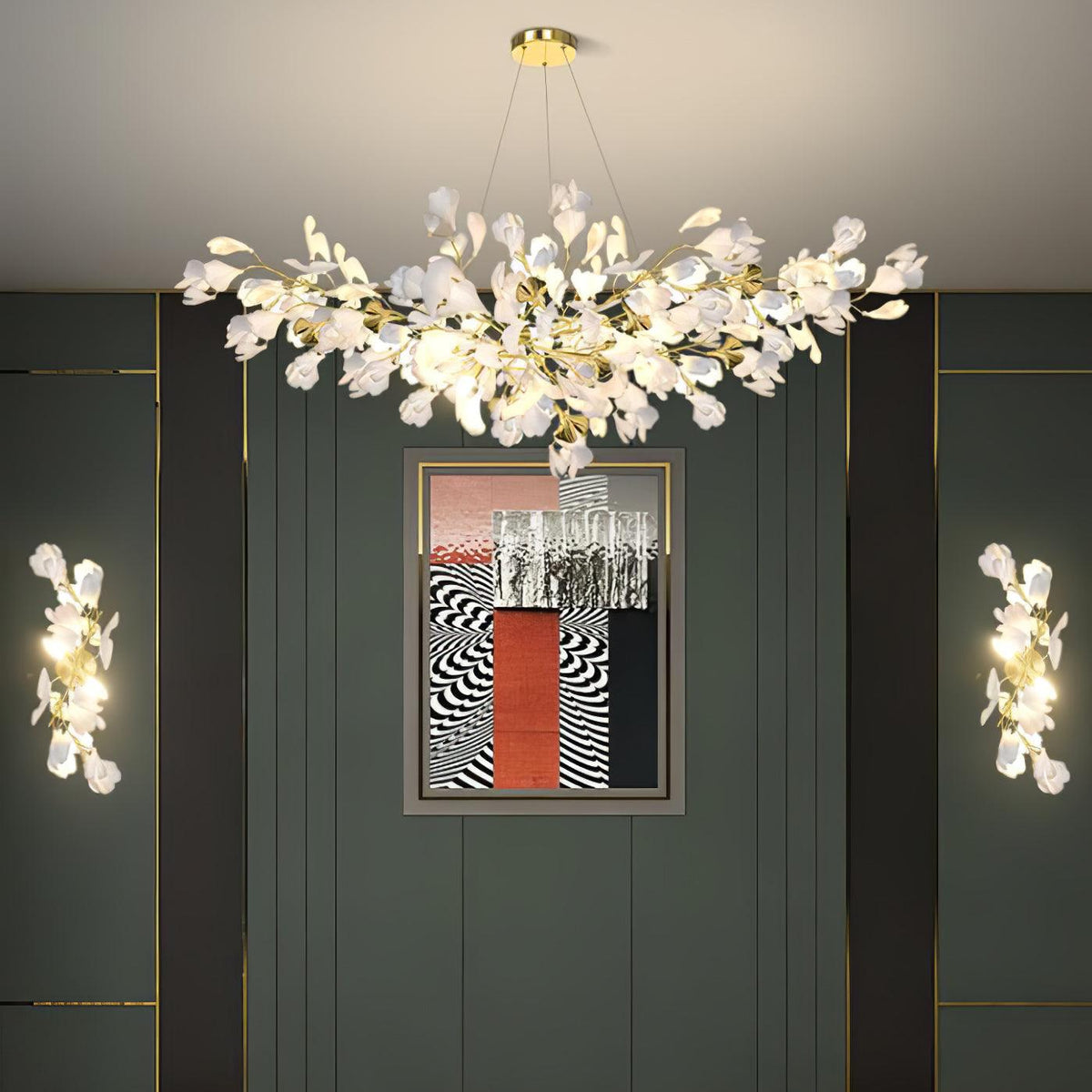 Blomstret vegglampe - Gylden eleganse og mykt lys