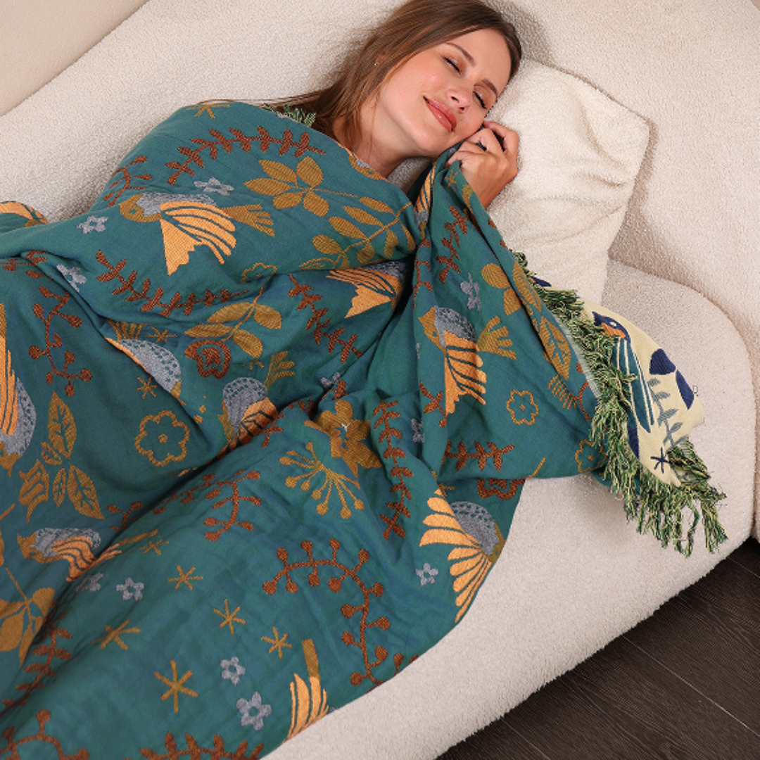 Manta Reversible Estilo Escandinavo Motivos Aves 