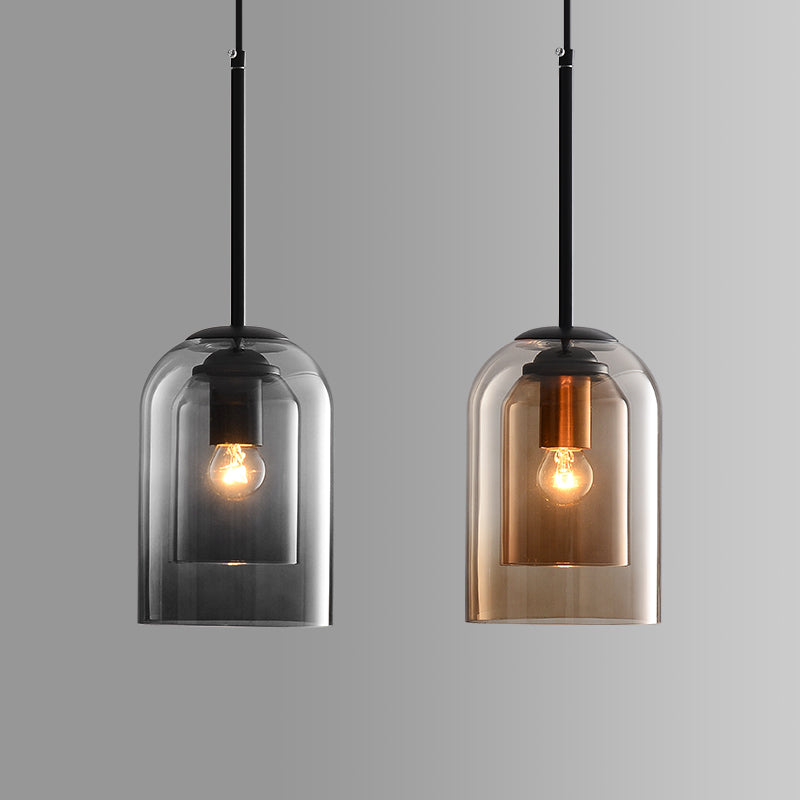 Vintage pendellampe i glass - dobbel metallfinish