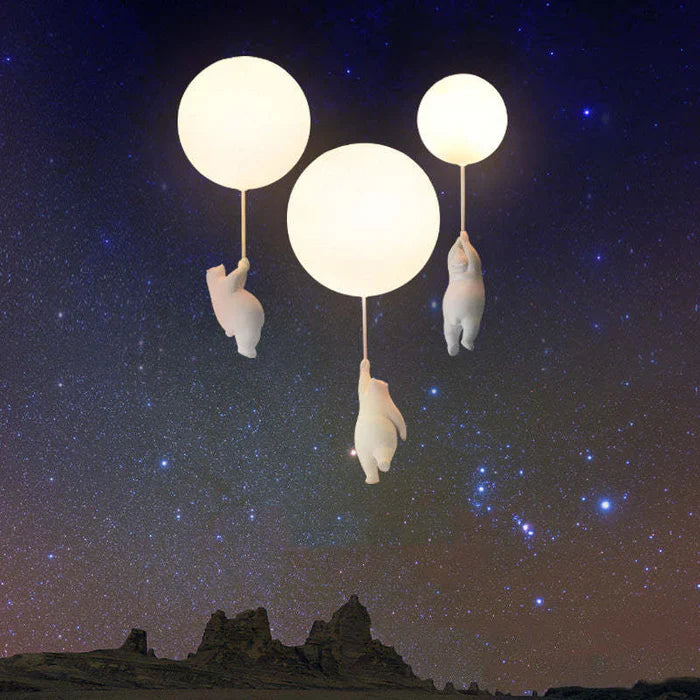 Plafonnier Enfant — Oursons Suspendus À Des Ballons Lumineux