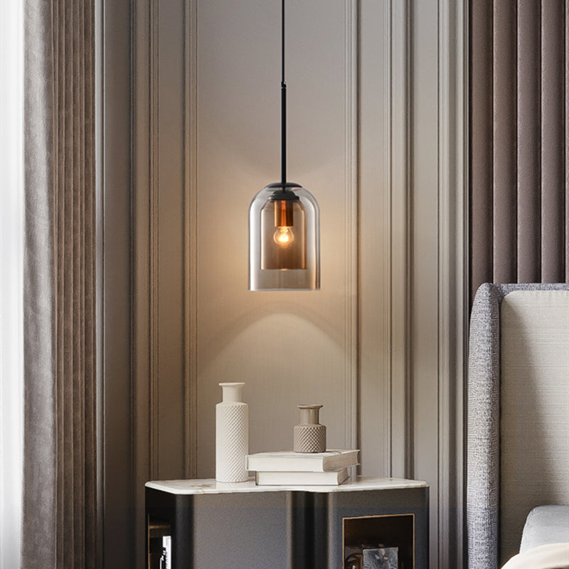 Vintage pendellampe i glass - dobbel metallfinish