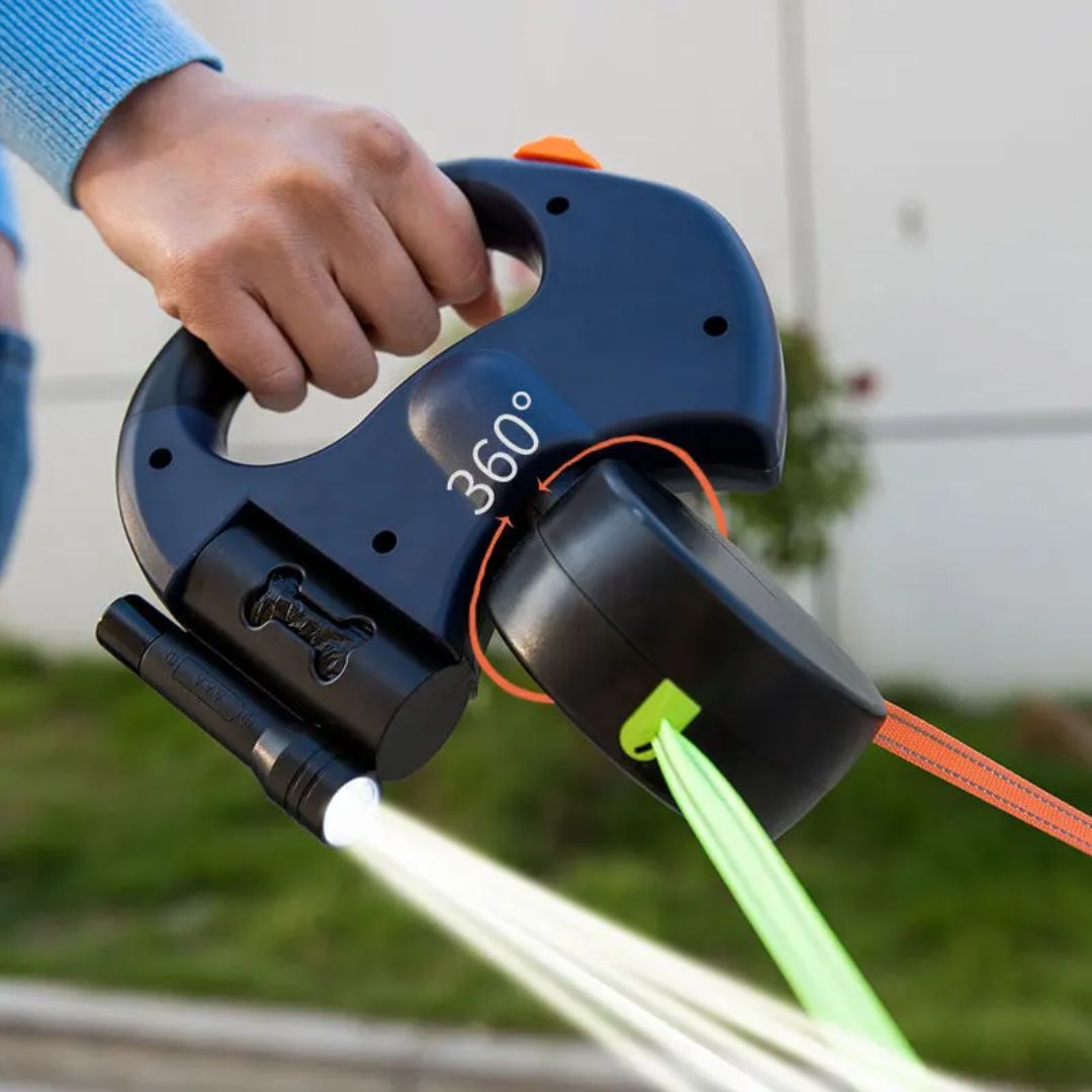 Deixa Retrátil Para Cães – Com Lâmpada LED E Distribuidor De Sacos 