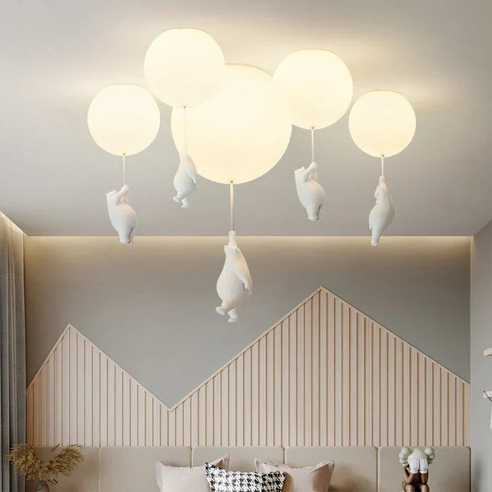 Plafonnier Enfant — Oursons Suspendus À Des Ballons Lumineux