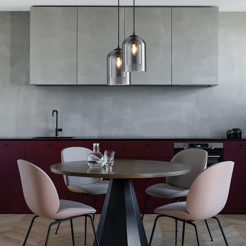 Vintage pendellampe i glass - dobbel metallfinish