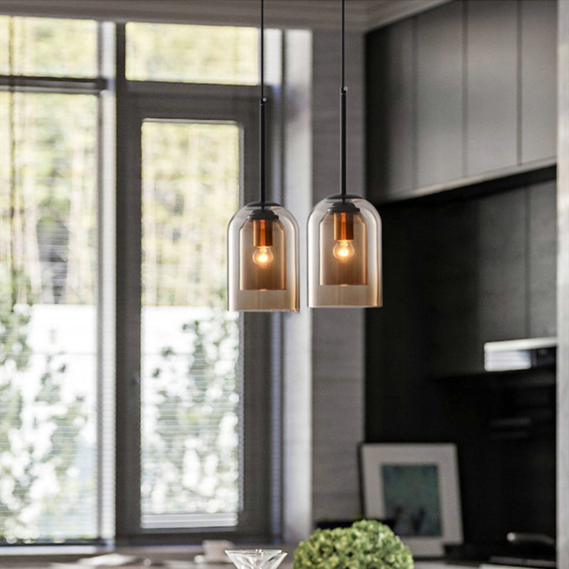 Vintage pendellampe i glass - dobbel metallfinish